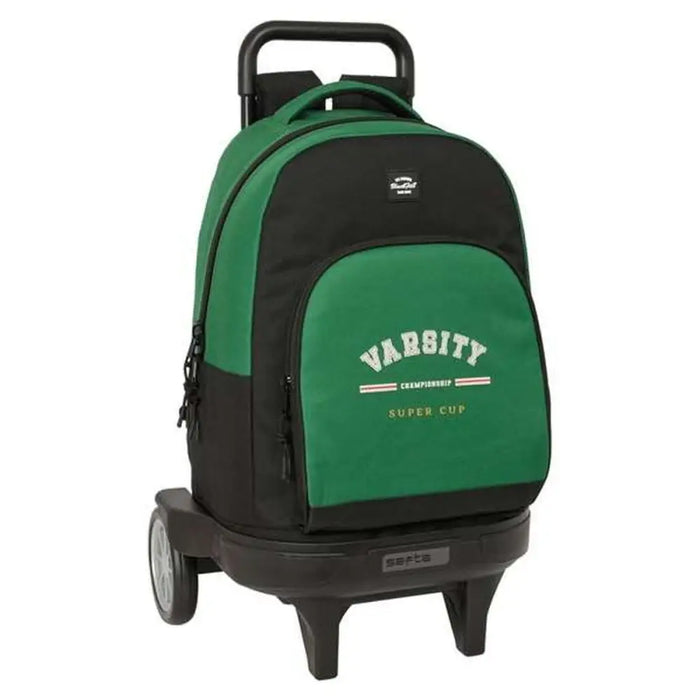 Училищна чанта с колелца BlackFit8 Varsity Черен Зелен 33 x