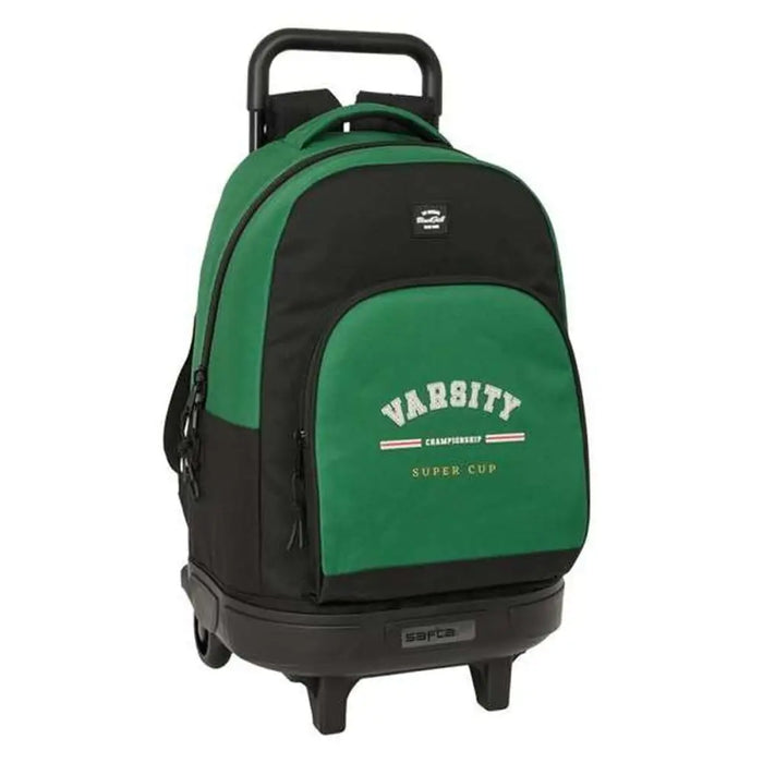 Училищна чанта с колелца BlackFit8 Varsity Черен Зелен 33 x