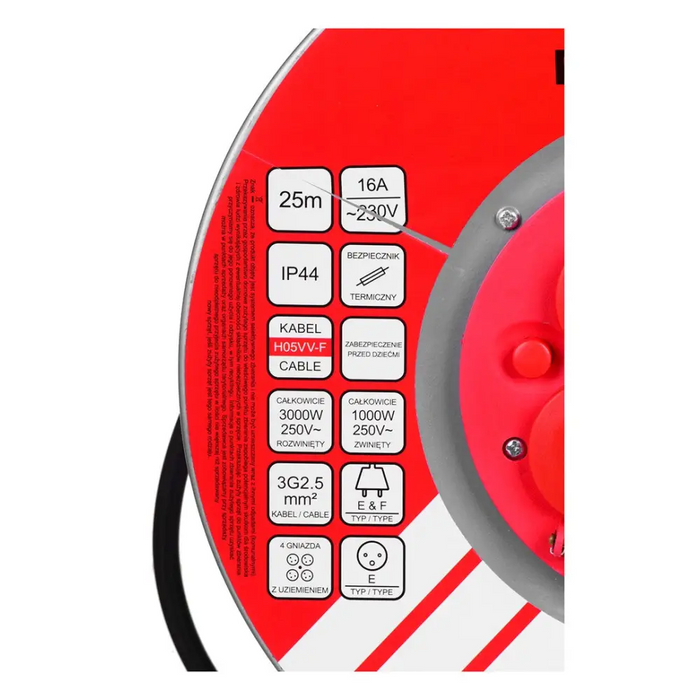 Удължителен кабел VERTEX PB25METAL 3x2,5 mm Черен