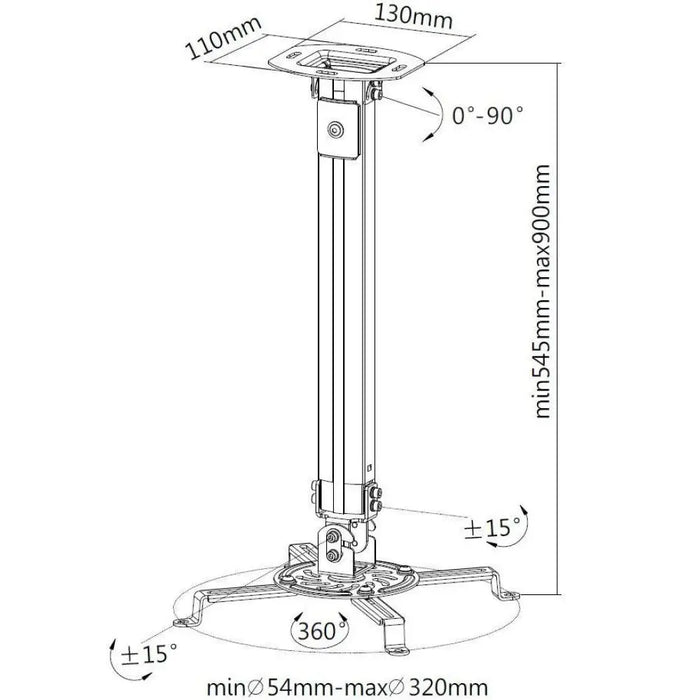 Удължител за таванна опора за проектор Techly 545-900 mm