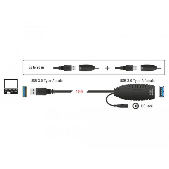 Удължителен кабел DeLock Активен USB-A мъжко - USB-A женско