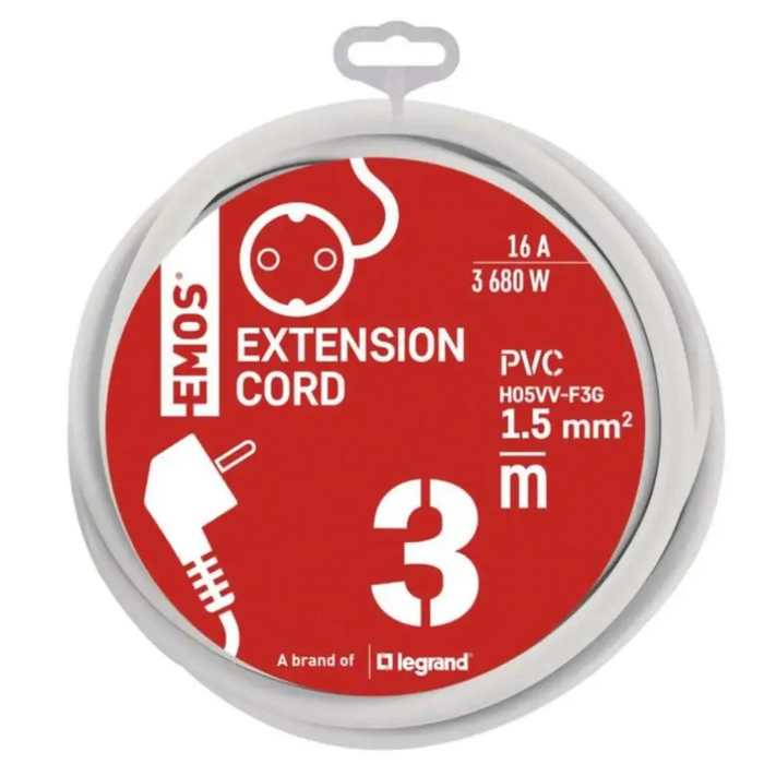 УДЪЛЖИТЕЛ 3 МЕТРА 1 ГНЕЗДО 1.5ММ² БЯЛ