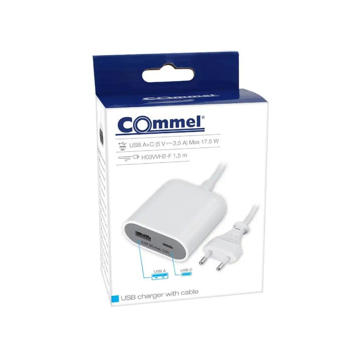 УДЪЛЖИТЕЛ 1.5М 2ХUSB A + C 15W БЯЛ COMMEL