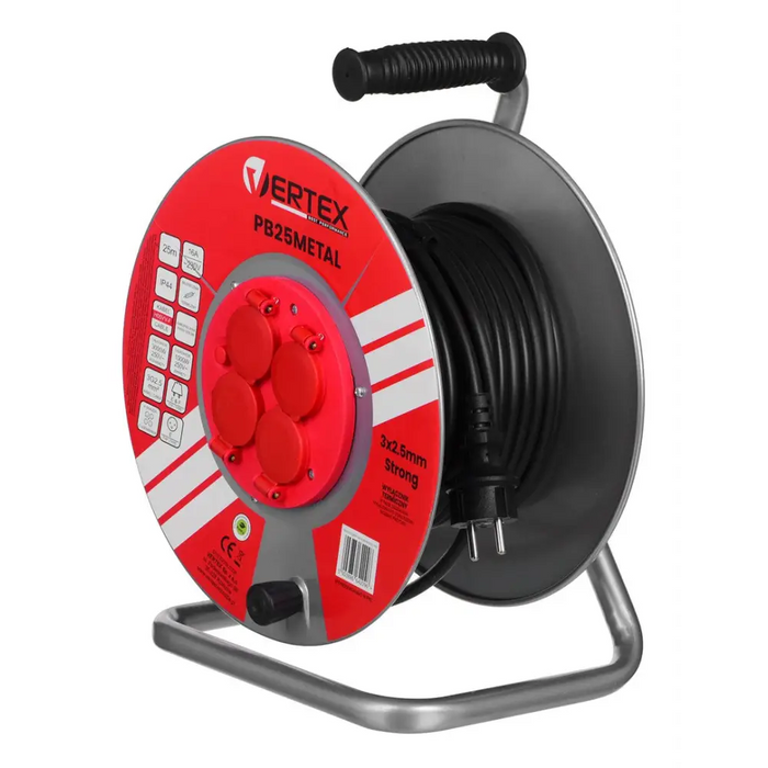 Удължителен кабел VERTEX PB25METAL 3x2,5 mm Черен