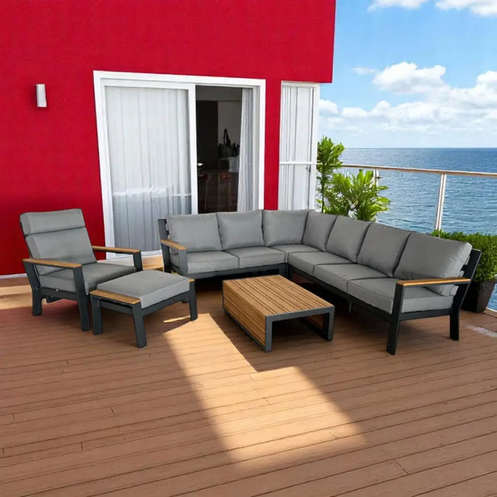 ЪГЛОВ ГРАДИНСКИ КОМПЛЕКТ CLIO АЛУМИНИЙ/ТИКОВА ДЪРВЕСИНА HD