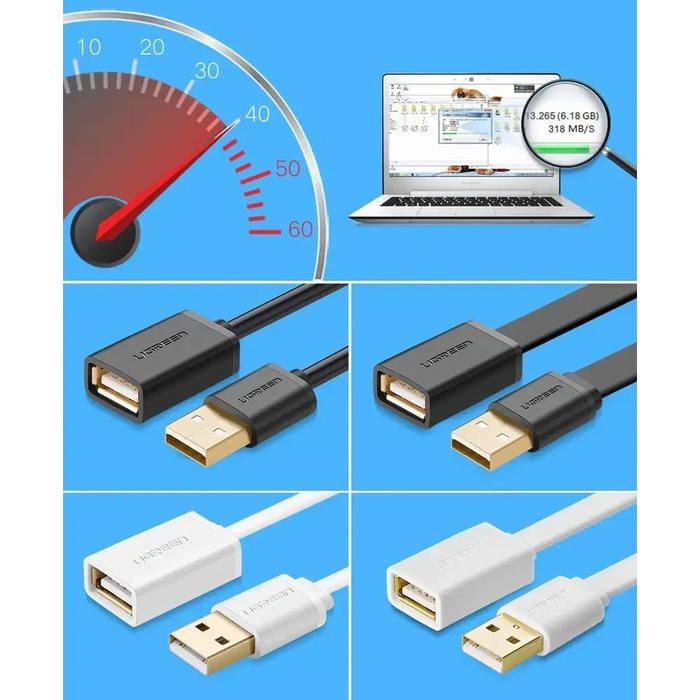 Ugreen кабелен адаптер USB (женски) - USB (мъжки) 2 м черен