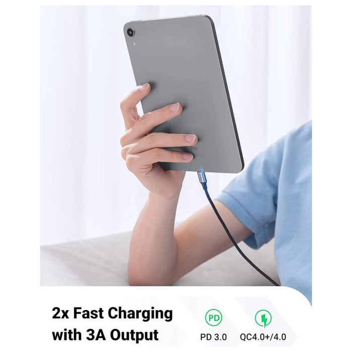 ПЛЕТЕН КАБЕЛ ЗА ЗАРЕЖДАНЕ 1М USB-C/USB-C 3А 60W UGREEN - СИВ