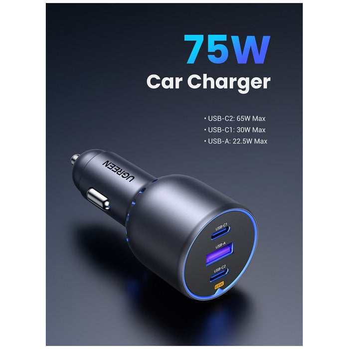 ЗАРЯДНО ЗА КОЛА 2xUSB-C+1xUSB A,75W EC703 UGREEN