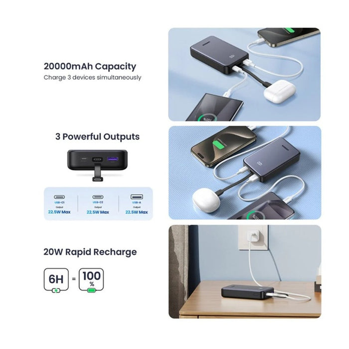 Преносима батерия Powerbank 20 000mAh С ВГРАДЕН КАБЕЛ 22.5W PB505 UGREEN