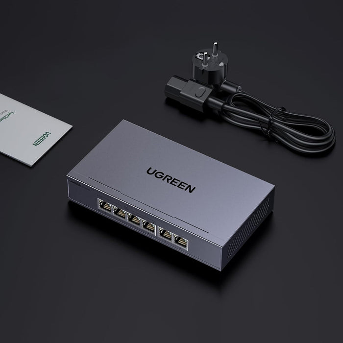 Ugreen 6-портов 1Gb/s Ethernet комутатор с PoE - сив