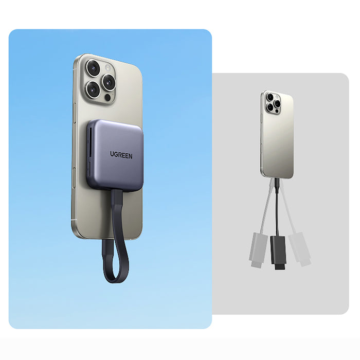 Ugreen Четец за магнитни карти с памет + 100W PD 3в1 зарядно - сив