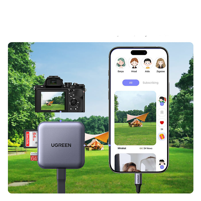 Ugreen Четец за магнитни карти с памет + 100W PD 3в1 зарядно - сив