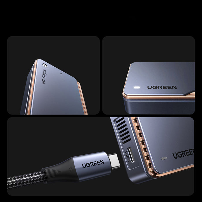 Ugreen D703 USB4 40Gb/s M.2 NVMe SSD корпус с активно охлаждане - сив