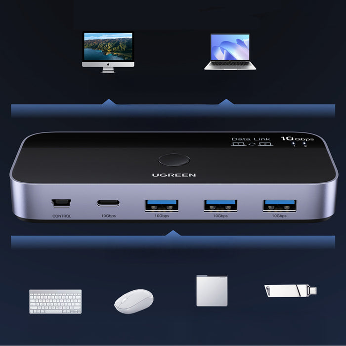 Ugreen превключвател USB-C USB-A 10Gb/s - сив