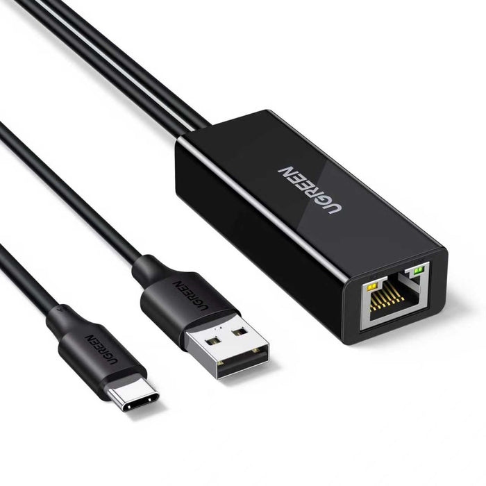 Ugreen USB-C към RJ45 10/100 Mbps мрежов адаптер - черен