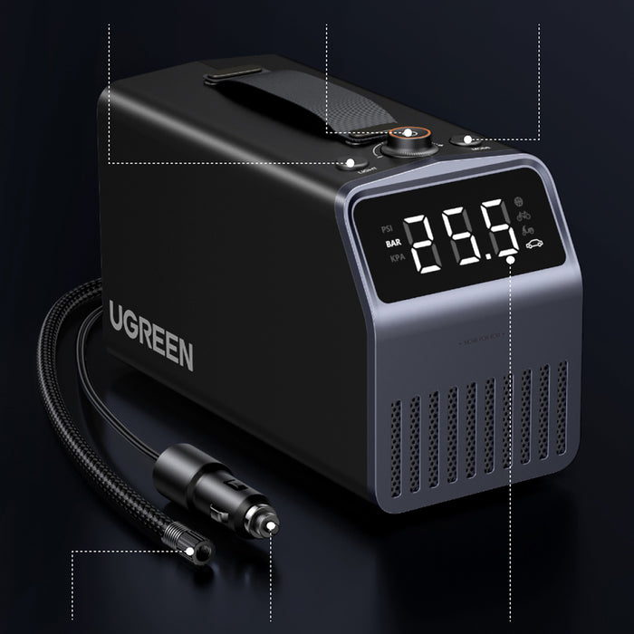Ugreen 150 PSI 12V електрическа помпа за гуми с дигитален дисплей - сива