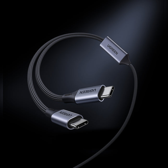 Ugreen 2в1 USB-C кабел - 2xUSB-C PD 140W 2м - Черен