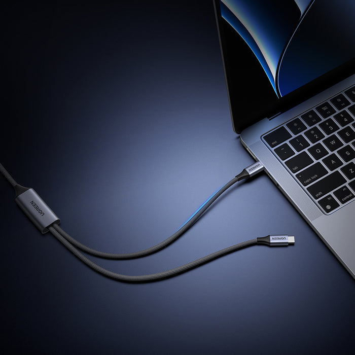 Ugreen 2в1 USB-C кабел - 2xUSB-C PD 140W 2м - Черен
