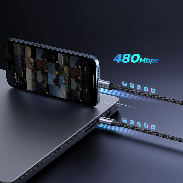 Ugreen 2в1 USB-C кабел - 2xUSB-C PD 140W 2м - Черен