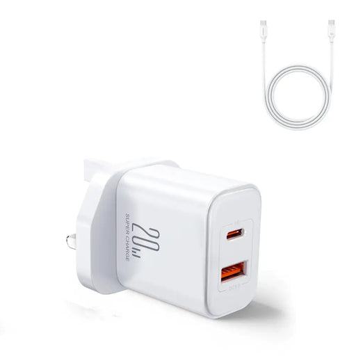 UK адаптер Joyroom JR-TCF05 20W USB-A USB-C + кабел бял