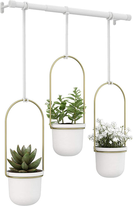 Висящи кашпи Umbra - Triflora, 3 броя, бели/златисти