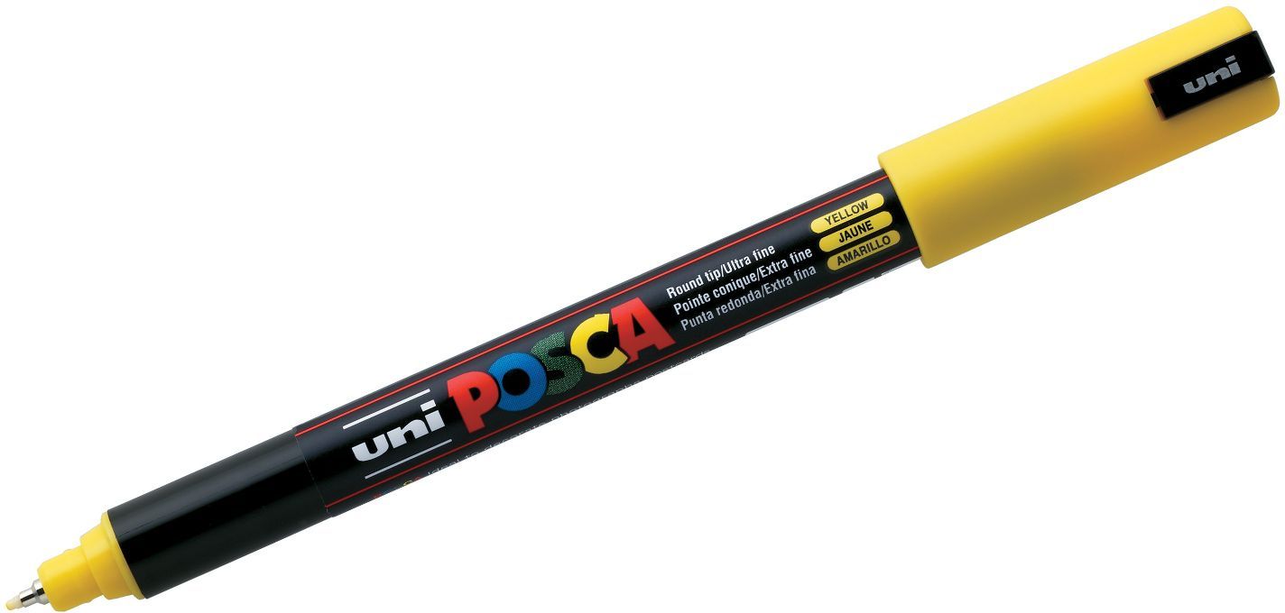 Перманентен, ултра фин маркер Uni Posca - PC-1MR, 0.7 mm, жълт