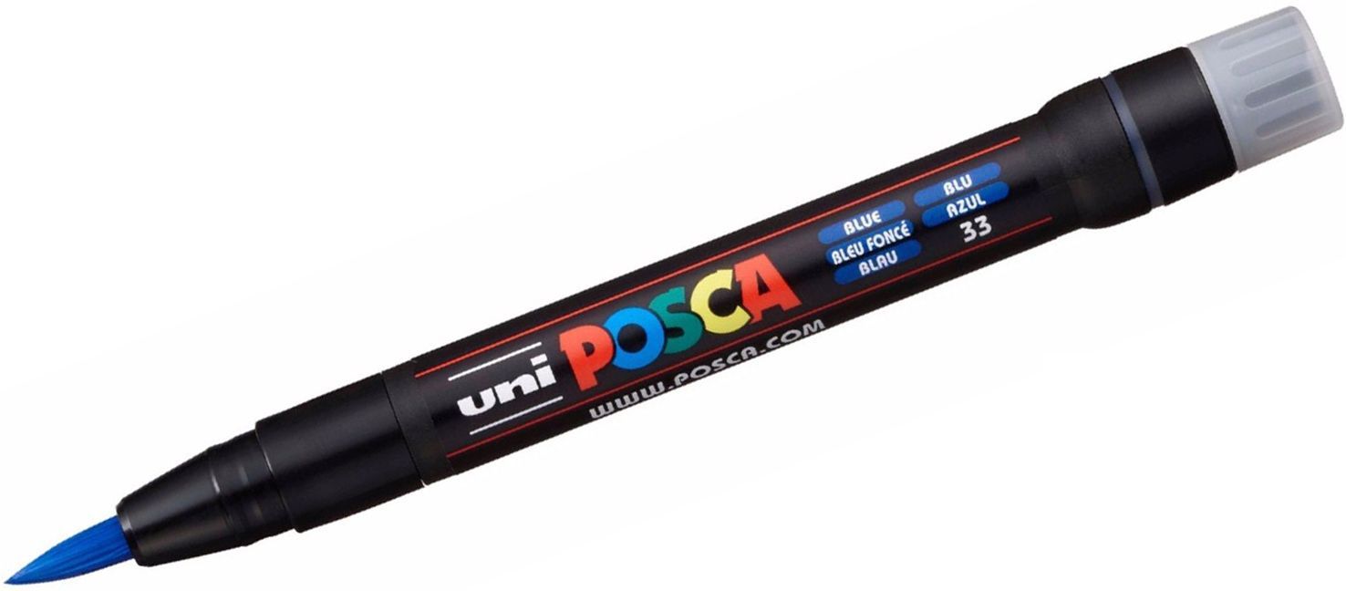 Перманентен маркер четка Uni Posca - PCF-350, син