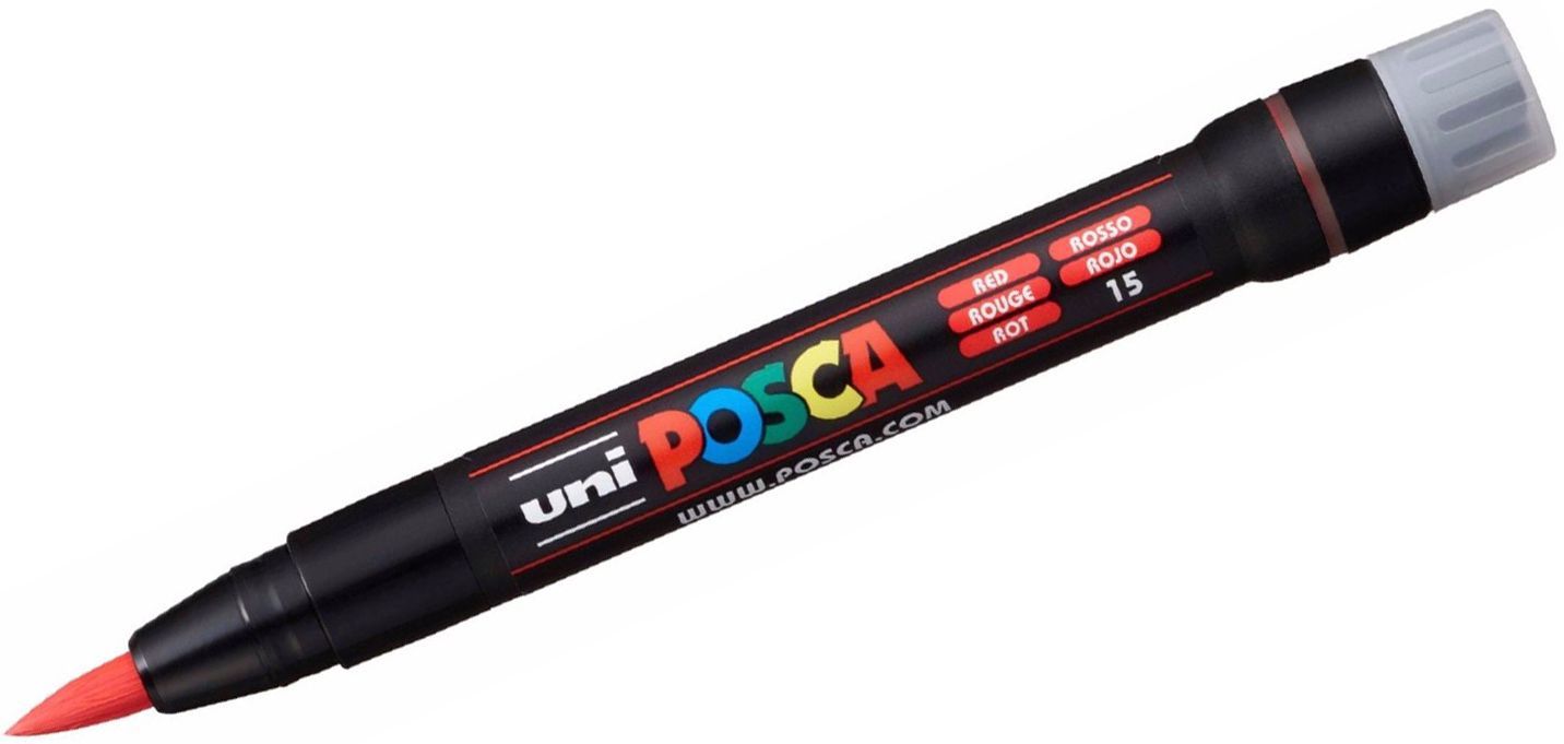 Перманентен маркер четка Uni Posca - PCF-350, червен