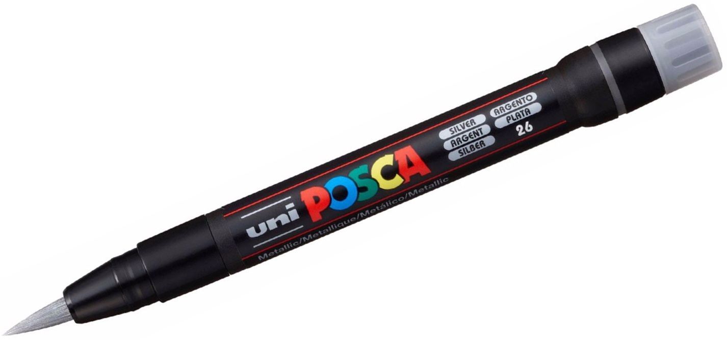 Перманентен маркер четка Uni Posca - PCF-350, сребърен