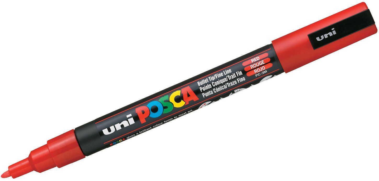 Перманентен маркер с объл връх Uni Posca - PC-3M, 1.5 mm, червен