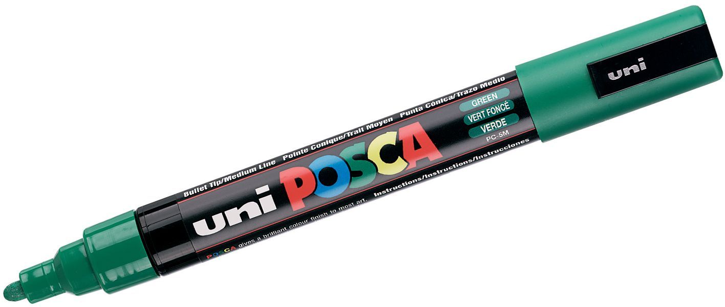Перманентен маркер с объл връх Uni Posca - PC-5M, 2.5 mm, зелен