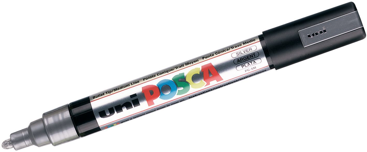 Перманентен маркер с объл връх UNI POSCA - PC-5M, 2.5 mm, сребърен
