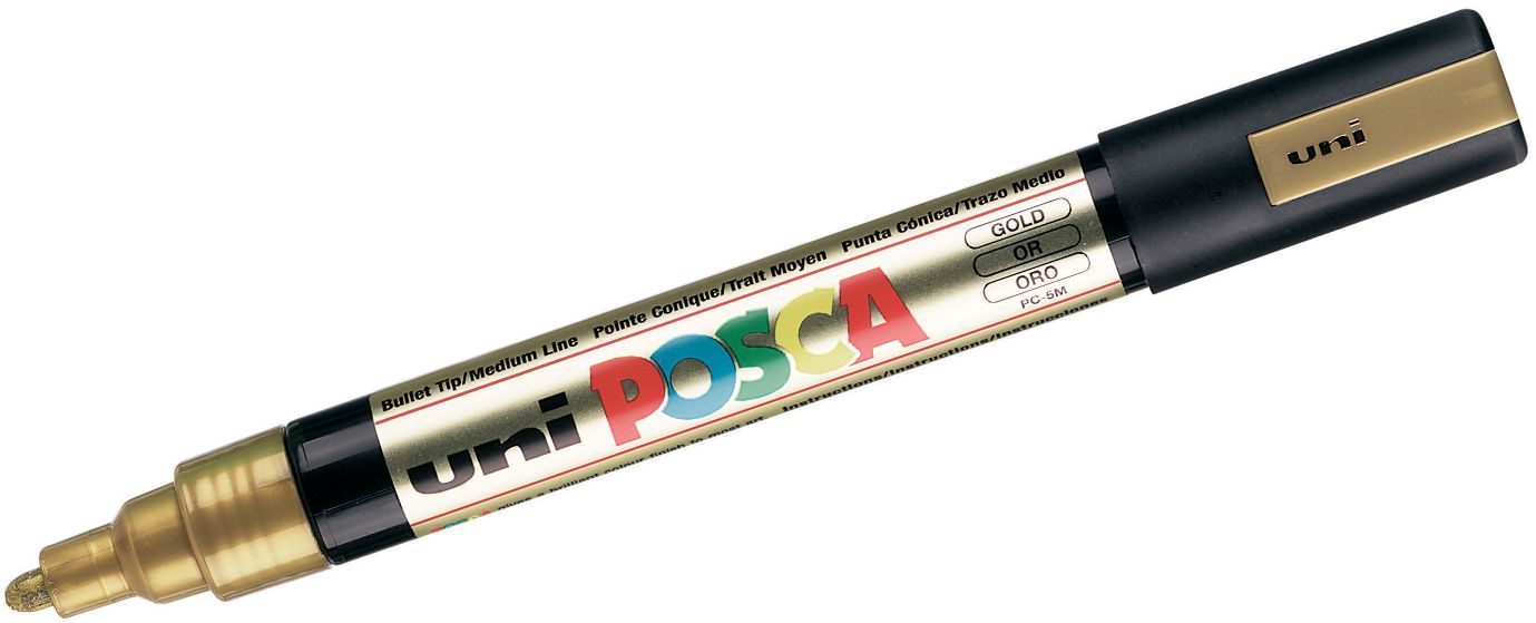 Перманентен маркер с объл връх UNI POSCA - PC-5M, 2.5 mm, златен