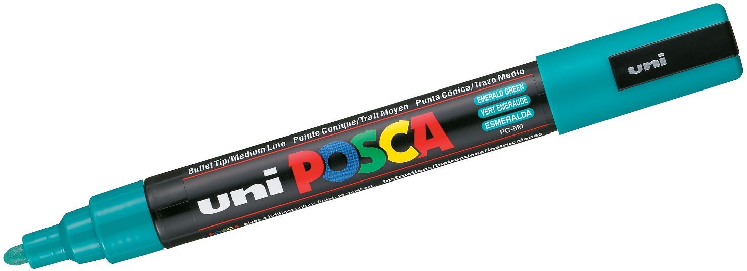 Перманентен маркер с объл връх UNI POSCA - PC-5M, 2.5 mm, смарагдово-зелен