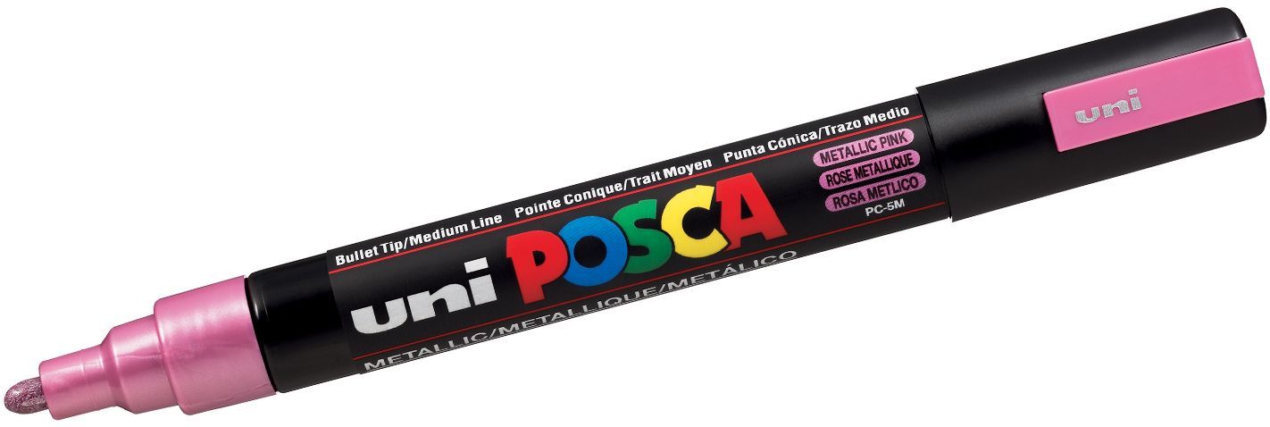 Перманентен маркер с объл връх UNI POSCA - PC-5M, 2.5 mm, розов металик