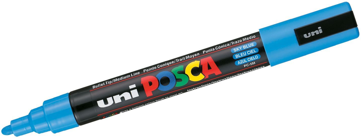 Перманентен маркер с объл връх UNI POSCA - PC-5M, 2.5 mm, небесносин