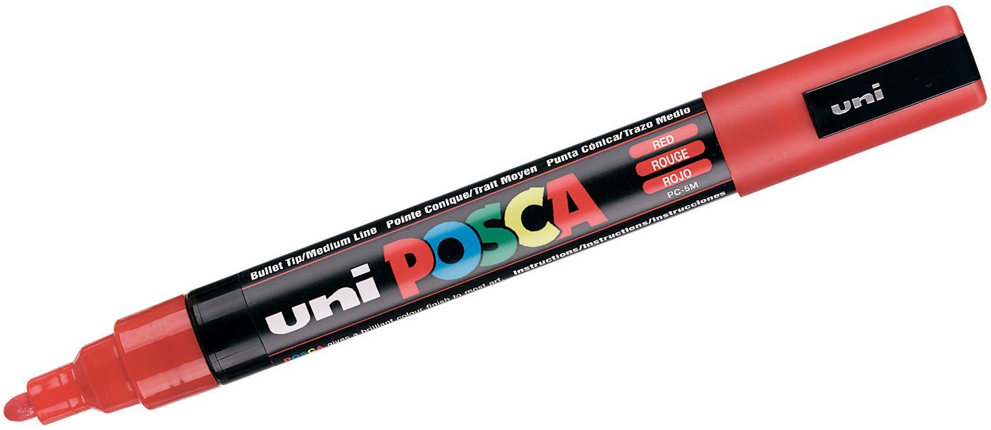 Перманентен маркер с объл връх UNI POSCA - PC-5M, 2.5 mm, червен