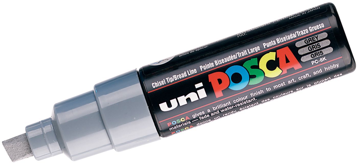 Перманентен маркер със скосен връх UNI POSCA, сив, 8мм, PC-8K Grey