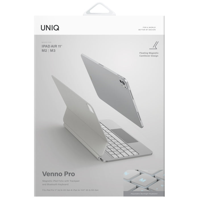 Uniq Venno Pro Magnetic Smart Case с клавиатура за iPad Air 10.9" (2020/2022) / Pro 11" (2021/2022) / Air 11" (2024/2025/2026) - бял