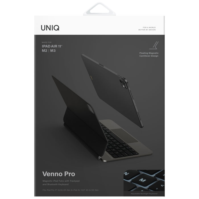 Uniq Venno Pro Магнитен Смарт Калъф с Клавиатура за iPad 11" A16 (2025) / iPad 10.9" (2022) - Черен