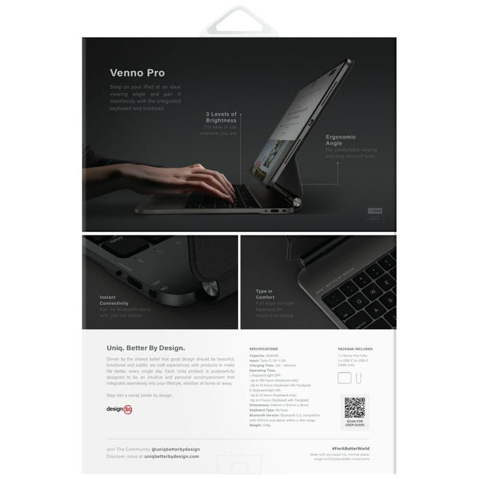 Uniq Venno Pro Магнитен Смарт Калъф с Клавиатура за iPad 11" A16 (2025) / iPad 10.9" (2022) - Черен