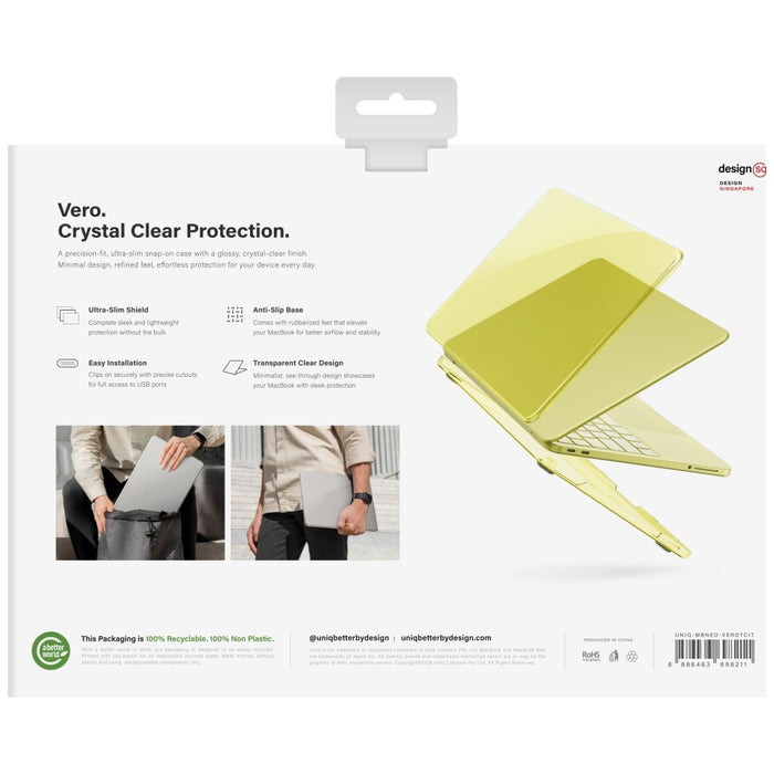 Uniq Vero калъф за MacBook Neo - полупрозрачно жълт