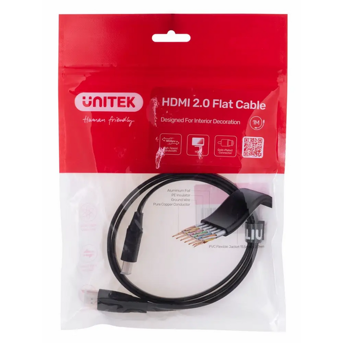 UNITEK 2.0 4K60HZ FLAT 1M C11063BK-1M HDMI кабел 1 m HDMI