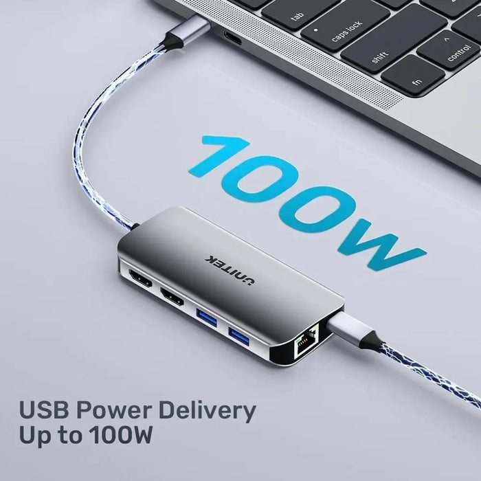 UNITEK ACTIVE HUB USB-C 2X HDMI 4K RJ45 PD 100W