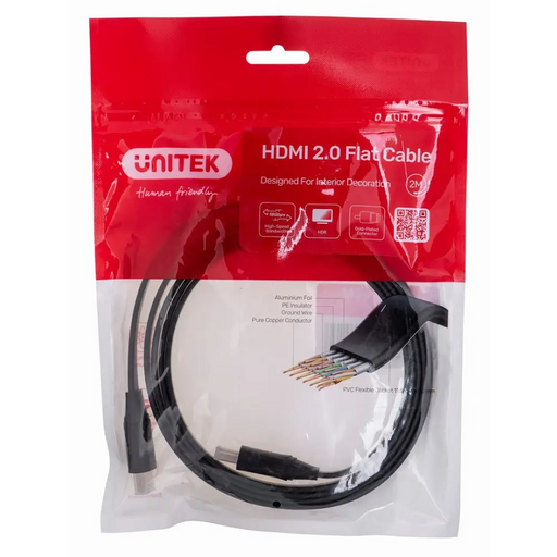 UNITEK HDMI КАБЕЛ 2.0 4K60HZ,ПЛОСЪК,2M,C11063BK-2M