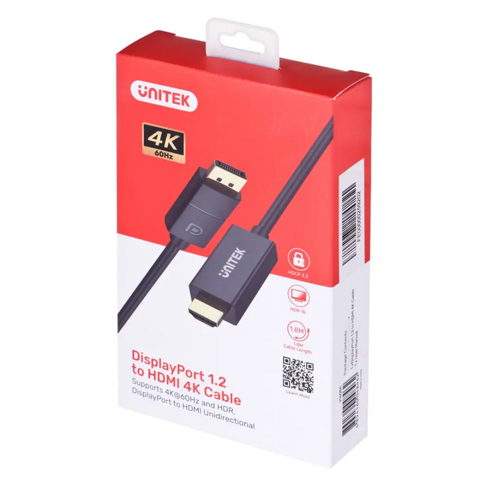 UNITEK КАБЕЛ DisplayPort 1.2 HDMI 4K@60HZ 1,8M V1608A
