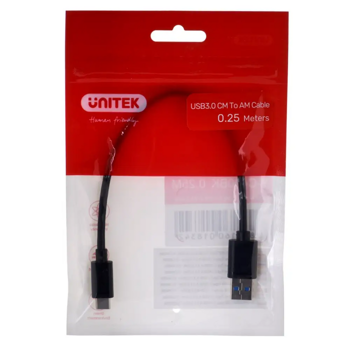 UNITEK КАБЕЛ USB-C - USB-A 3.1,M/M,0.25M Y-C490BK