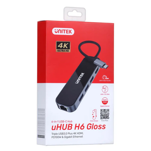 UNITEK ХЪБ USB-C 3.1,RJ-45,3XUSB-A,HDMI,4K,PD100W