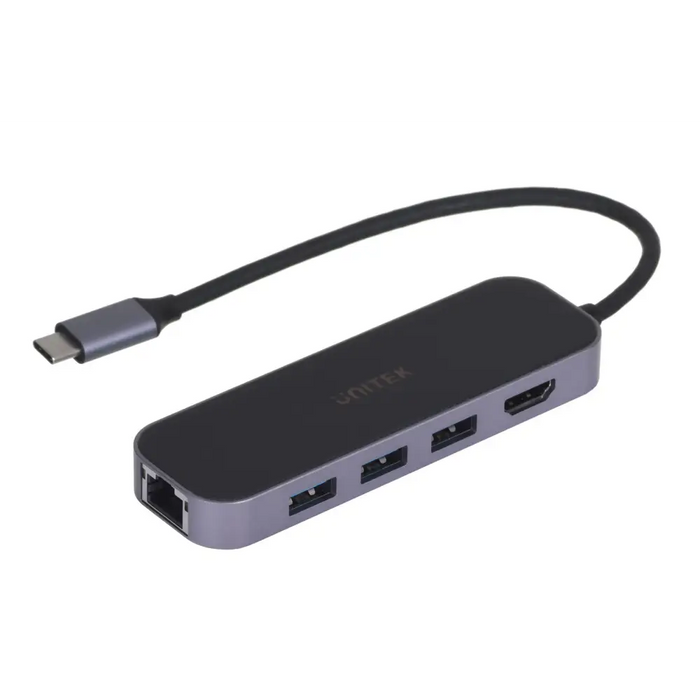 UNITEK ХЪБ USB-C 3.1,RJ-45,3XUSB-A,HDMI,4K,PD100W