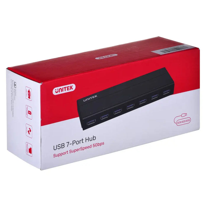 UNITEK ХЪБ USB-A + DC Y-3184; 7x USB 3.2 Gen 1 (3.1 Gen 1)